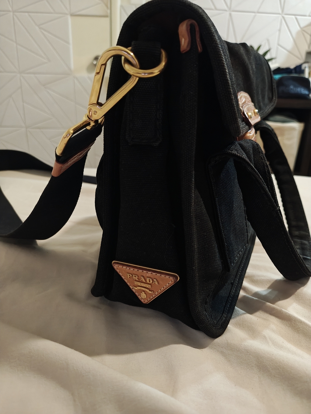 Prada Black Crossbody Satchel with Tan Leather Accent - Picture 2 of 14